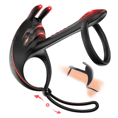 Ring-Vibrator, Sexspielzeug für Paare, Extremer Doppel-Penisring, Hodenring, Sexspielzeug, Silikonring, Kaninchen-Vibrat