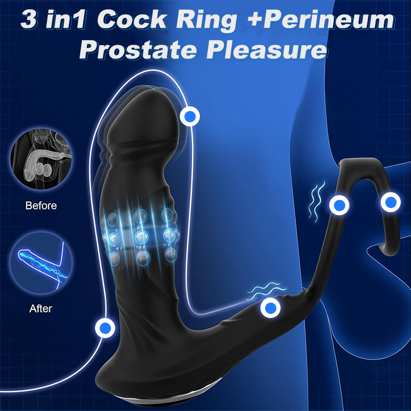 Asura App-gesteuertes Wackel- und Klopf-Prostatamassagegerät mit zwei Penisringen