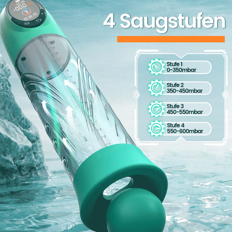 Green Pioneer – 4 Druckstufen und 9 Saugmodi – Wasser-Penispumpe mit LCD-Display