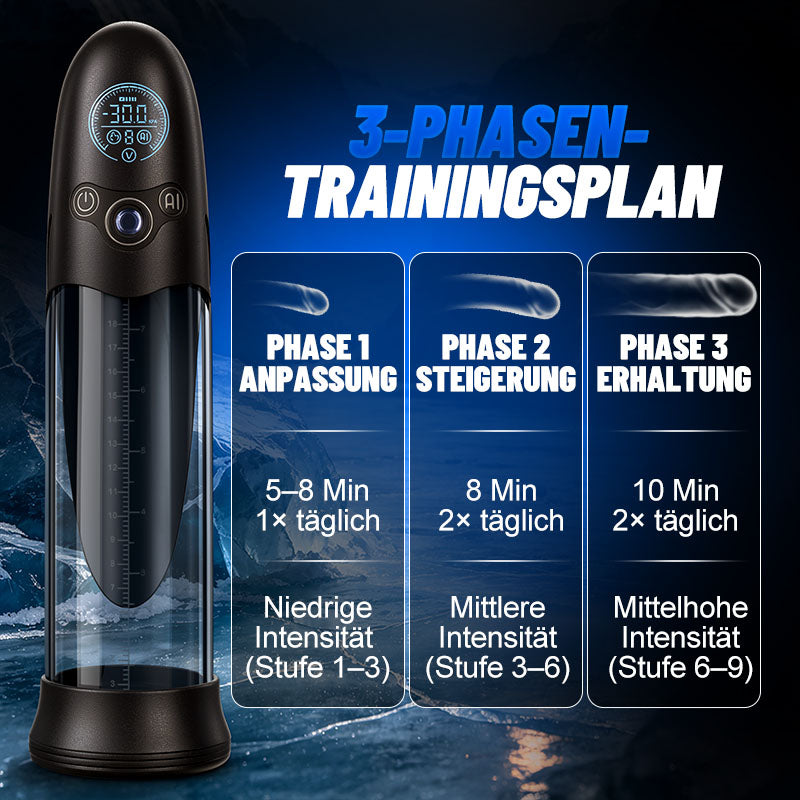 BathFun Pro - KI-druckgesteuerte 9-stufige Vakuum-Trainingspumpe mit LCD-Echtzeit-Druckanzeige, 58 dB Pumpe