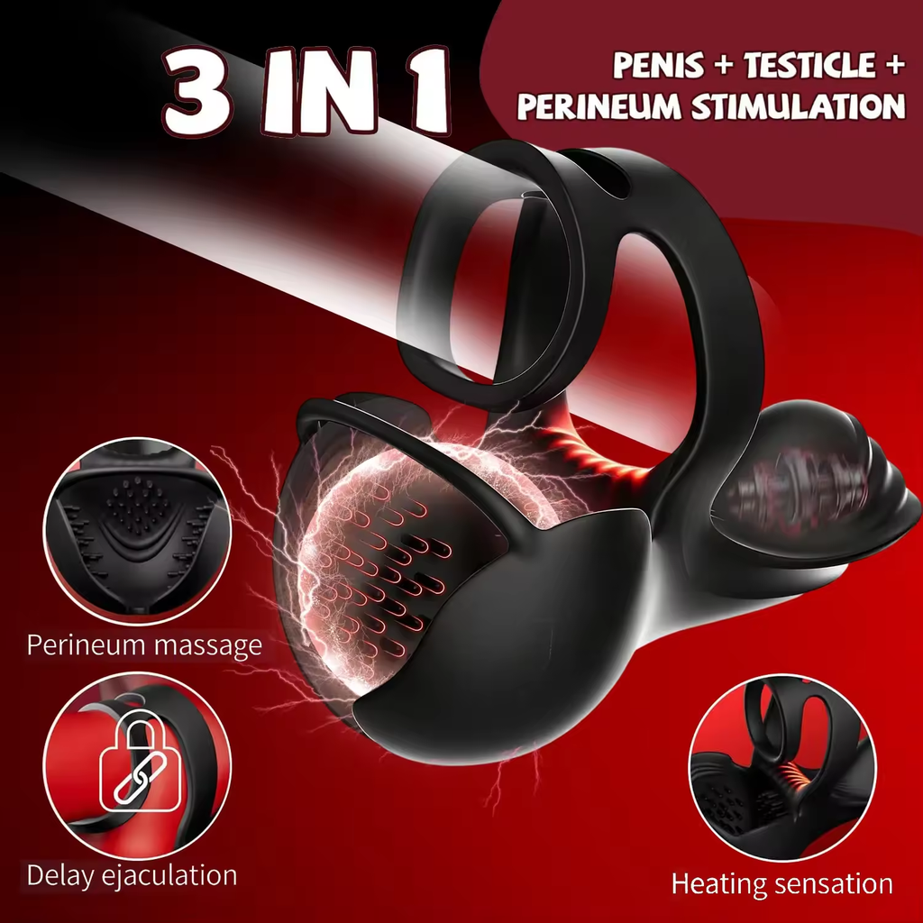 360° Hoden Vollabdeckungsstimulator Penistrainer Cock Ring mit 9 Vibrations & Heizmodi