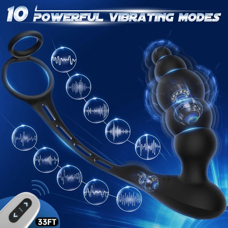3 in 1 Analkugeln Prostatamassager Dual Penisringe Analvibrator Spielzeug