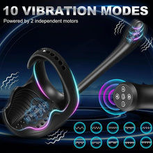 Load image into Gallery viewer, Elektrisch Penisring für die Männer Doppelmotor Hoden Analvibratoren 10 Vibrationsmodi Cockring Analplug Vibrator Erotik Massagegerät Paare Fernbedienung Sex Spielzeug