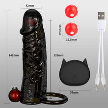 Load image into Gallery viewer, Penismanschetten Hahn Hülse mit 10 Vibrationsmodi, Sexspielzeug für Männer Extrem Schwarze Penishülle mit Fernbedienung für Penisvergrößerung und Zeit verlängern, Penis Sleeve Erbessern Ausdauer
