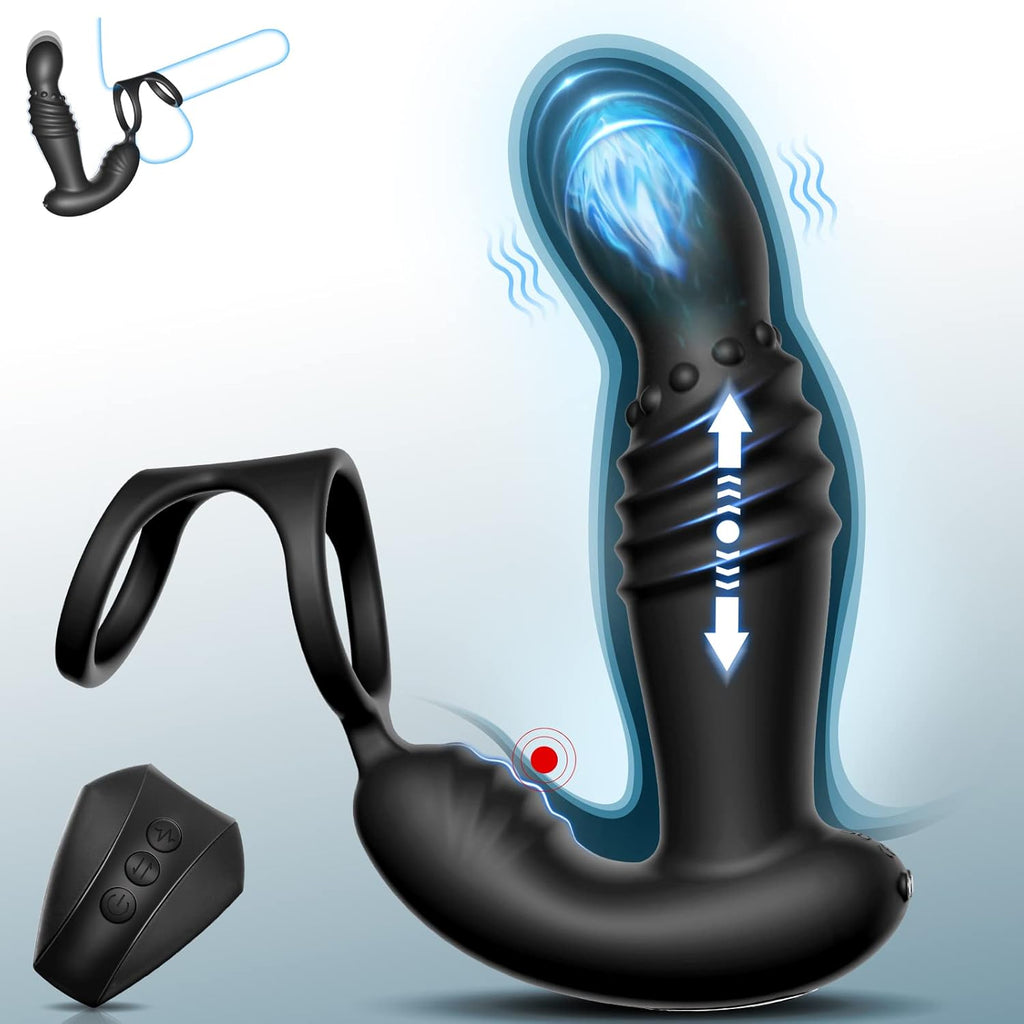 Prostata-Massagegeräte, Anal-Sexspielzeug mit Penisringen, ferngesteuerter Analvibrator mit 10 Stoß- und Vibrationsmodi