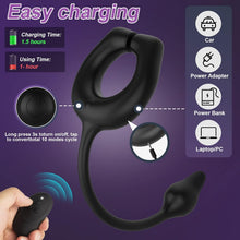 Load image into Gallery viewer, Vibrating Cock Ring with Anal Plug, lvhua Penis Ring Vibrator Magnet Adsorption Design, 10 Vibration Modes Adult Sex Toys for Men Couples, Prostate Massager G spot Nipple Vibrator Remote Control
