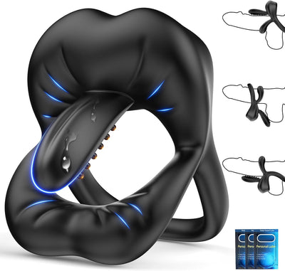 Dual Penisring Vibrator mit 360° Verstellbarem Tongue Klitorisstimulator, Sex Spielzeug für die Paare Männer, Penis Ring Sexspielzeug für Paare Extrem Sex, Penisringe Sextoysets für Paare Sex Cockring