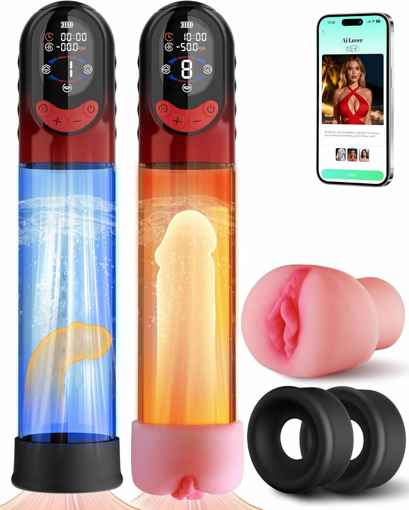 4-in-1 Penispumpe Sex Spielzeug für die Männer Masturbator, APP Manuell & Automatisch Elektrische Vakuumpumpe mit 4 Trainingsmodi & 8 Saugstufen Masturbieren für Männer, Penis Pumpe mit 6 Penisring