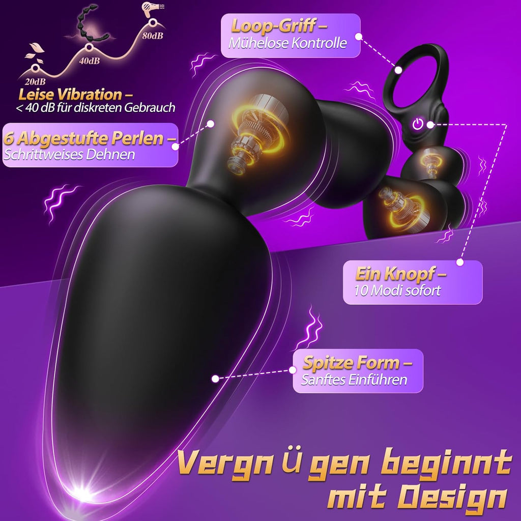 Flüssigsilikon Analplug Analkugeln mit 10 Vibrationsmodi Anal Dildo & Analvibratoren für Männer und Frauen 36cm Sex Spielzeug für die Paare BDSM Dildo Anal Beads Prostata Stimulation Männer
