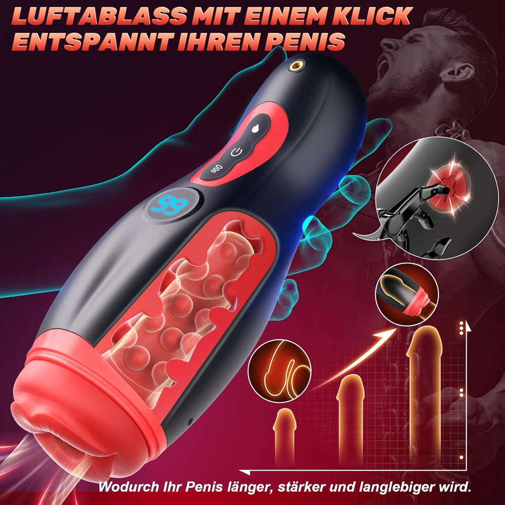 Elektrische Masturbator mit Telefonhalter, Mundförmig Masturbieren für Männer Blowjob mit 9 Saugmodi 9 Vibration, 3D Realistisch Vagina Heizung Sex Spielzeug für die Männer LCD Display, APP-Steuerung