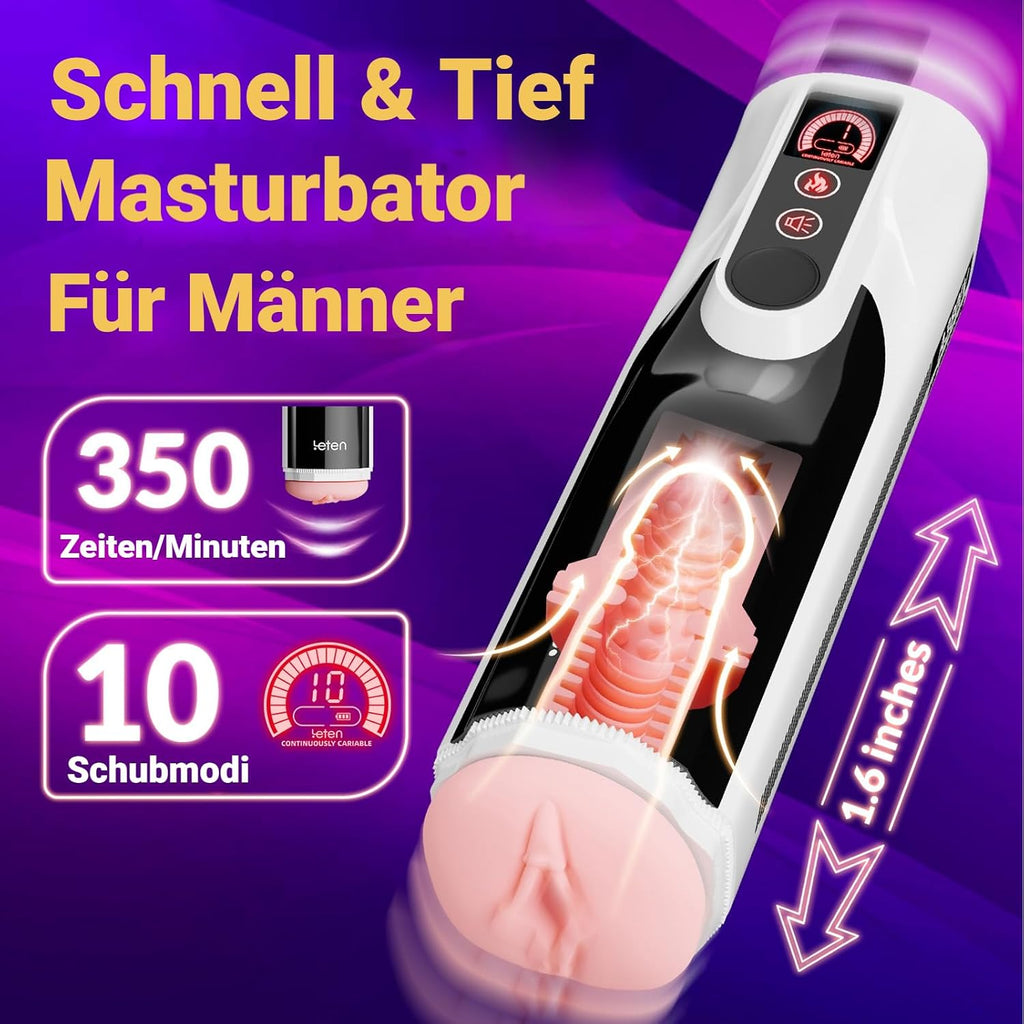 Elektrischer Masturbator für Männer, Realistische Masturbieren 10 Stoß & Variabler Schwenk Beheizter Taschenmuschi Sex Toys, Blowjob Maschine Penis Stimulation Sex Spielzeug für die Männer Solo