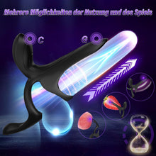 Load image into Gallery viewer, Penisring Vibrator Sex Spielzeug für Paare - 3 in1 Dual Cockring Sexspielzeug für die Männer Paare Extrem Sex für Penis Hoden mit 9 Vibrationsmodi, Vibration für Frauen Prostata Stimulation Männer
