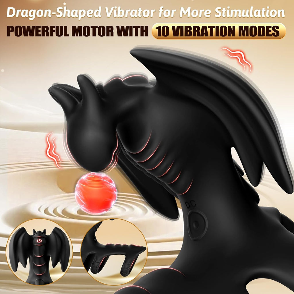 3 in1 Penisring Penis Vibrator Sex Spielzeug für die Männer Paare Extrem, Drachen Cockring Hodenring mit 10 Vibrationsmodi für Klitoris Stimulation & Penis Vergrößerung Zeit Verlängern