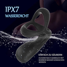 Load image into Gallery viewer, 3 in 1 Silikon Cockring Vibratoren-Anal und Perineum Klitoris Stimulator mit 10 Modi Vibration,Dehnbar Penisringe Erektion Massager,Sexspielzeug für Männer und Paare Extrem Schwarz