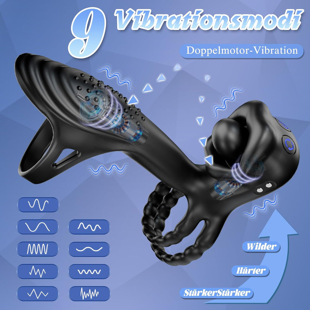 4-in-1 Penis vibrationsring mit 9 Vibrationsmodi 360° Kopfschütteln und Leckzunge 3 Ring Bondage Cockringe für männer Silikon Erotische sexspielzeug Penisring Extrem Sex Spielzeug für die Paare
