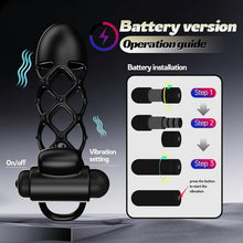 Load image into Gallery viewer, Penishülle Penisring Vibrator mit 10 Vibrationsmodi für Penis Klitoris G-Punkt, Silikon Penis Sleeve Cockring, Penismanschetten für Penisverlängerung Sex Spielzeug für die Männer Paare