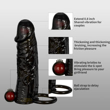 Load image into Gallery viewer, Penismanschetten Hahn Hülse mit 10 Vibrationsmodi, Sexspielzeug für Männer Extrem Schwarze Penishülle mit Fernbedienung für Penisvergrößerung und Zeit verlängern, Penis Sleeve Erbessern Ausdauer