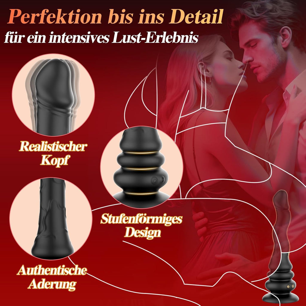 Wriggelnder Vibrator, realistischer Dildo, vibrierender Analplug, mit 9 Modi für Wellen und Vibration, G-Punkt und Prostata-Stimulator, mit Fernbedienung und Saugnapf, Unisex-Sexspielzeug