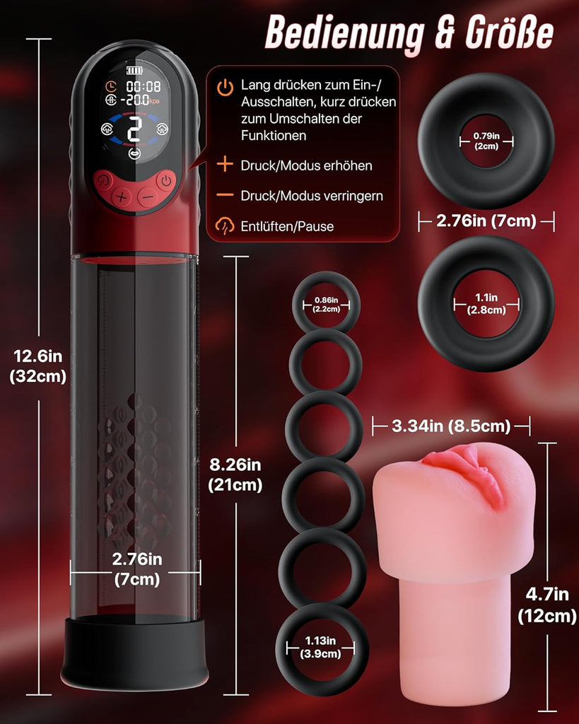 4-in-1 Penispumpe Sex Spielzeug für die Männer Masturbator, APP Manuell & Automatisch Elektrische Vakuumpumpe mit 4 Trainingsmodi & 8 Saugstufen Masturbieren für Männer, Penis Pumpe mit 6 Penisring