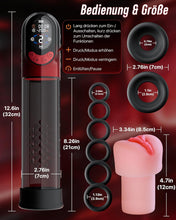 Load image into Gallery viewer, 4-in-1 Penispumpe Sex Spielzeug für die Männer Masturbator, APP Manuell &amp; Automatisch Elektrische Vakuumpumpe mit 4 Trainingsmodi &amp; 8 Saugstufen Masturbieren für Männer, Penis Pumpe mit 6 Penisring