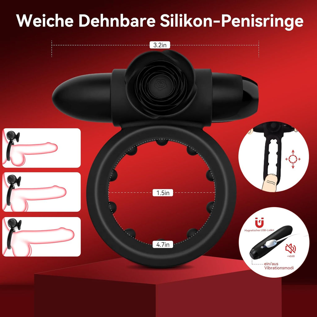Penisring Vibrator mit Bullet-Vibrator Sex Spielzeug für die Paare Männer, Vibration-Penisringe Sex Toys mit 10 Modi Cockring für Penis Testikel Stimulation, Klitorisstimulator Sexspielzeug für Frauen