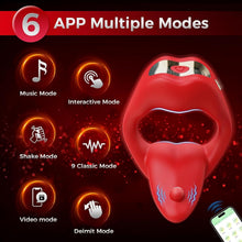 Load image into Gallery viewer, NEU Zunge Lecken Penisring Vibrator mit APP Fernbedienung und Hoden Stimulation, Silikon Cockring Penis Vibrator mit 10 Vibrationsmodi Sex Spielzeug für die Männer Paare Extrem Rot