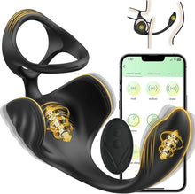 Load image into Gallery viewer, 4 in 1 Analvibrator mit APP Fernbedienung und Drahtlose Fernbedienung 9 Vibrationsmodi und 6 Unterhaltungsmodi Analplug Doppelter Penisring Analplug-Massage Hodenmassage geeignet für Paare