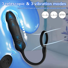 Load image into Gallery viewer, Männlicher Prostata Stimulator Massagegeräte Analvibratoren mit Penisring Fernbedienung Teleskop Vibrator mit 3 Vibrationsmodi+3 Schubmodi Analplug Dildo Sexspielzeug für Männer