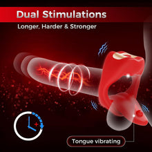 Load image into Gallery viewer, NEU Zunge Lecken Penisring Vibrator mit APP Fernbedienung und Hoden Stimulation, Silikon Cockring Penis Vibrator mit 10 Vibrationsmodi Sex Spielzeug für die Männer Paare Extrem Rot