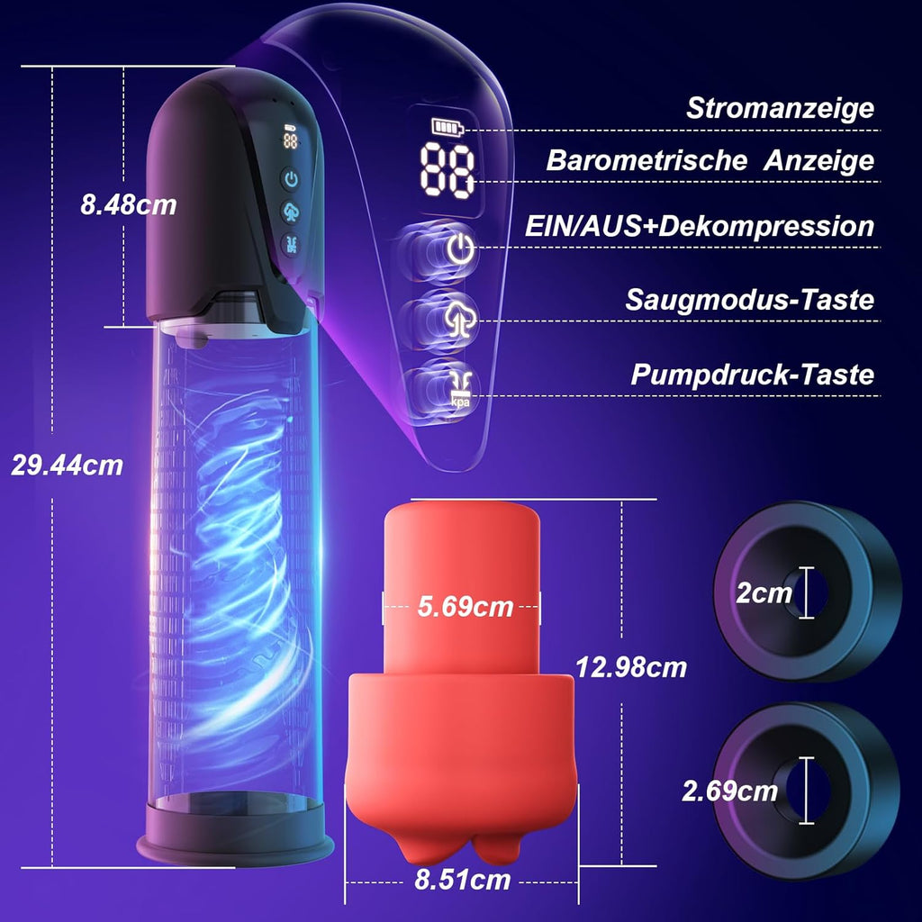 Penispumpe für Penisvergrößerung Elektrische Penis Pumpe Vakuumpumpe Sex Spielzeug für die Männer mit 3 Vakuum Trainingsmodi 6 Saugmodi,Taschenmuschi Masturbator Sex Toy mit 2 Silikonhülsen