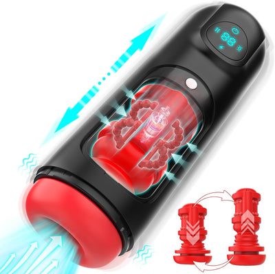 Elektrischer Masturbator Cup Masturbieren für Männer, Sex Spielzeug für die Männer mit 8 Teleskopfunktion und 8 Vibrationsmodi, Sex toys 3D Vagina Taschenmuschi, LCD Display, Masturbatoren Solo