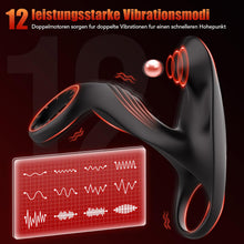 Load image into Gallery viewer, Penisring Sex spielzeug für Paare extrem sex, Penis Ring Erotik Sex Spielzeug für die Männer, Cockring Erotisches Sexspielzeug für Klitoris, 12 Vibrationsmodi Dual Penisring Massagegerät Schwarz