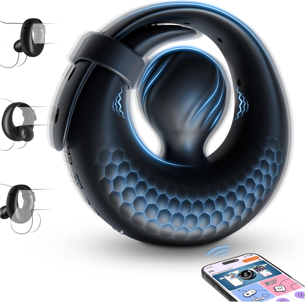 Verstellbarer Penisring Vibrator Sex Spielzeug für die Männer - Silikon Cockring Penis Ring Sex Toyset für Man Erektion mit 10 Vibrationsmodi, App Perlen-Hodenring Erotisches Sexspielzeug für Paare