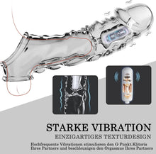 Load image into Gallery viewer, Penishülle mit Vibrator für 9 CM Penisverlängerung,Penis Sleeve erotisches Sexspielzeug für die Männer Penis Hülle Penismanschetten Sex Toyset Herren (Transparent)