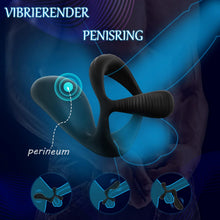 Load image into Gallery viewer, 3 in 1 Silikon Cockring Vibratoren-Anal und Perineum Klitoris Stimulator mit 10 Modi Vibration,Dehnbar Penisringe Erektion Massager,Sexspielzeug für Männer und Paare Extrem Schwarz