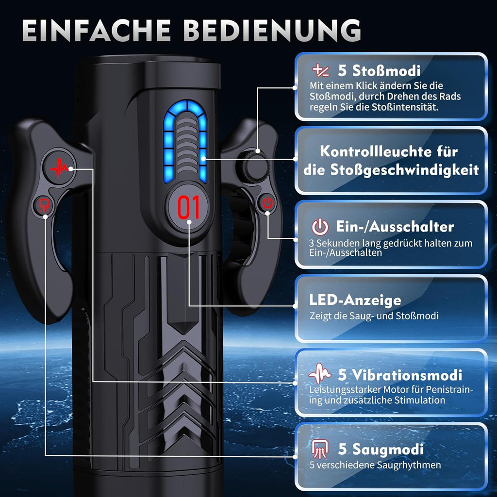 LED Mastrubrator für Manner Handfrei mit Schub, Saug und Vibrationsmodi, Penis Vibratorensets Sexspielzeug für Manner Solo