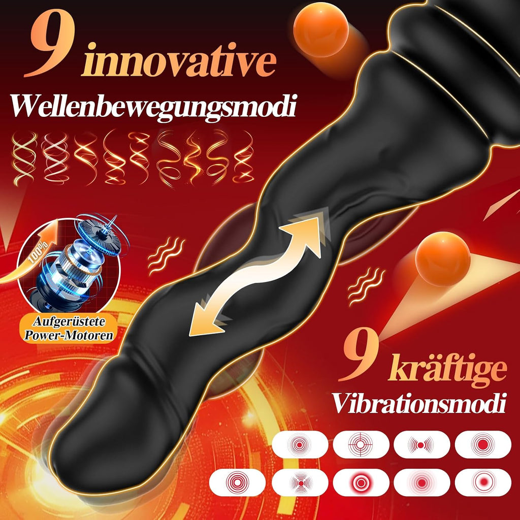 Wriggelnder Vibrator, realistischer Dildo, vibrierender Analplug, mit 9 Modi für Wellen und Vibration, G-Punkt und Prostata-Stimulator, mit Fernbedienung und Saugnapf, Unisex-Sexspielzeug