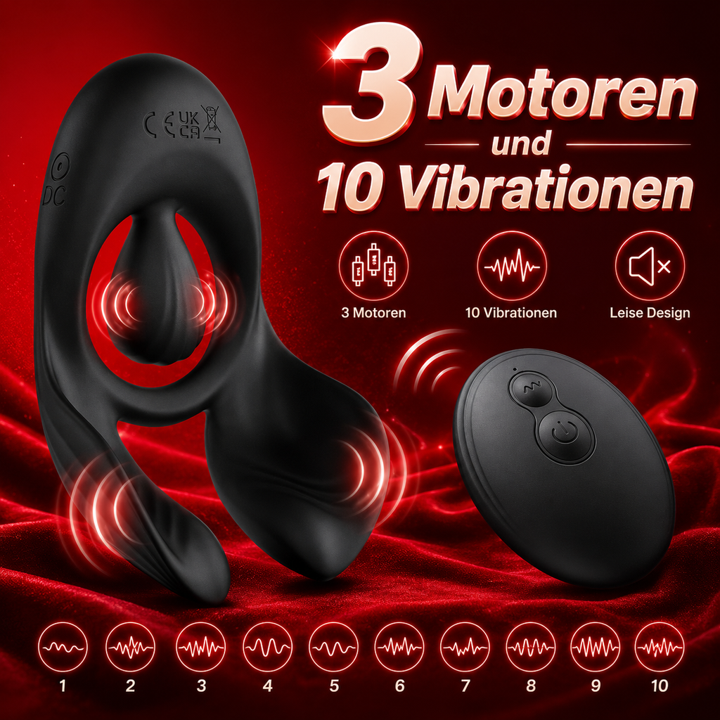 Doppelter Hodenvibrator Penis Trainer Stimulator mit 3 Motoren und 10 Vibrationen
