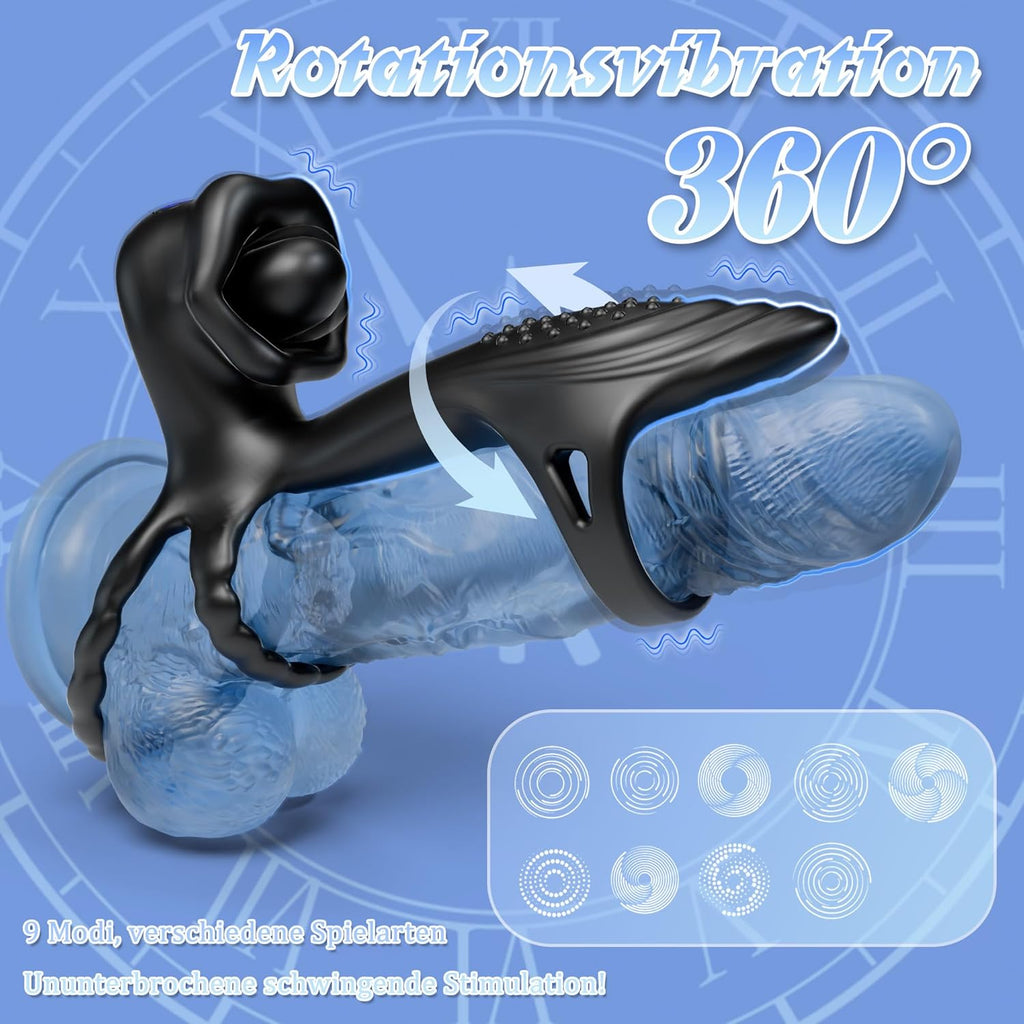 4-in-1 Penis vibrationsring mit 9 Vibrationsmodi 360° Kopfschütteln und Leckzunge 3 Ring Bondage Cockringe für männer Silikon Erotische sexspielzeug Penisring Extrem Sex Spielzeug für die Paare