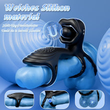 Load image into Gallery viewer, 4-in-1 Penis vibrationsring mit 9 Vibrationsmodi 360° Kopfschütteln und Leckzunge 3 Ring Bondage Cockringe für männer Silikon Erotische sexspielzeug Penisring Extrem Sex Spielzeug für die Paare