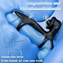 Load image into Gallery viewer, 4-in-1 Penis vibrationsring mit 9 Vibrationsmodi 360° Kopfschütteln und Leckzunge 3 Ring Bondage Cockringe für männer Silikon Erotische sexspielzeug Penisring Extrem Sex Spielzeug für die Paare