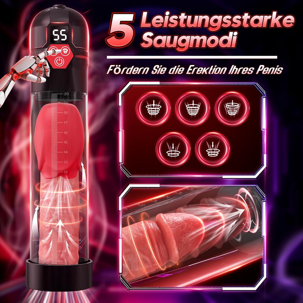 Elektrische Penispumpe – Sexspielzeug für Männer – Pumpen & Vergrößerer, Masturbator für Männer mit 5 Saugstufen und 7 Vibrationsmodi, Penisvergrößerer für Männer zur Förderung der Erektion