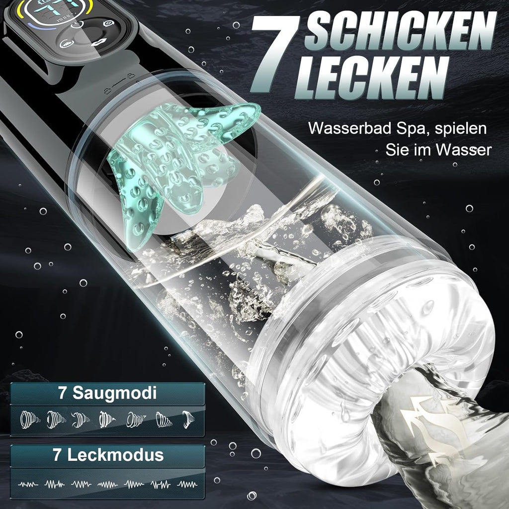 Elektrischer Masturbator Sex Spielzeug für die Männer，Masturbieren für Männer Handfrei mit 7 Modi Saugen & Vibrieren & Schieben & Rotieren und Lecken，Taschenmuschi Realistisch Masturbatoren