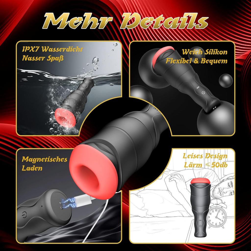 Elektrischer Masturbator für Männer Solo Multifunktionales Sexspielzeug mit 10 Vibrationsmodi & 5 Druckmodi IPX6 Wasserdicht Silikon Taschenmuschi 3D Stimulation Masturbatoren USB-Aufladung